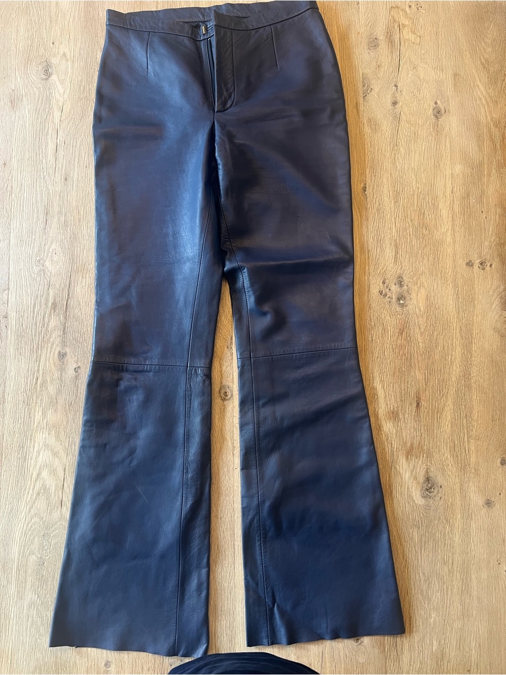Catherine Malandrino Deep Navy Blue Leather Flare Pants Size 4 Bootcut Lambskin